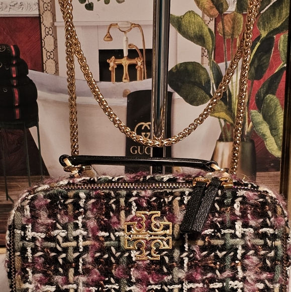 Tory Burch  Britten Tweed MultiColor Mini Top Handle Bag with Chain Strap Nwot - Picture 13 of 16
